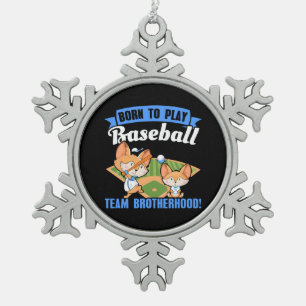 Big Brother Little Brother - Baseball Players Snowflake Pewter Christmas Ornament
