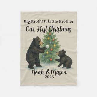 Big Brother Little Brother Bear Custom Christmas Fleece Blanket