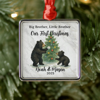 Big Brother Little Brother Bear Custom Christmas Metal Tree Decoration