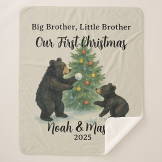 Big Brother Little Brother Bear Custom Christmas Sherpa Blanket