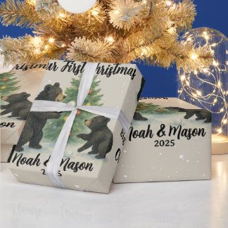 Big Brother Little Brother Bear Custom Christmas Wrapping Paper