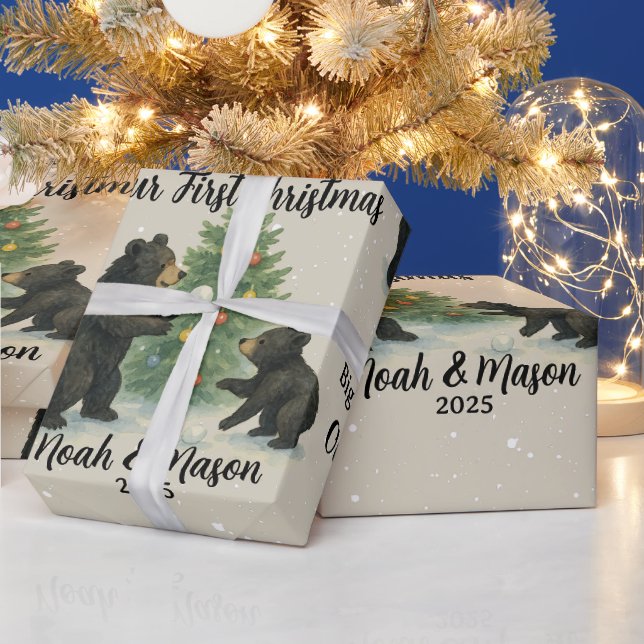 Big Brother Little Brother Bear Custom Christmas Wrapping Paper (Holidays)
