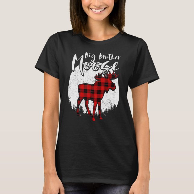 Big Brother Moose Red Plaid Buffalo Matching Famil T-Shirt (Front)