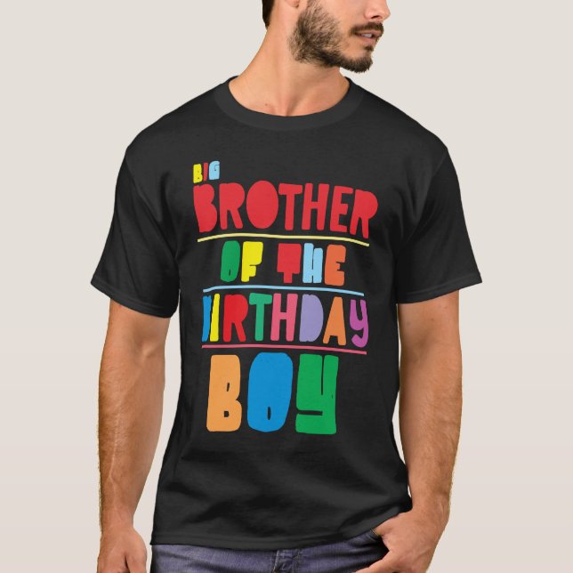 Big Brother Of Birthday Boy Colourful Party Matchi T-Shirt (Front)