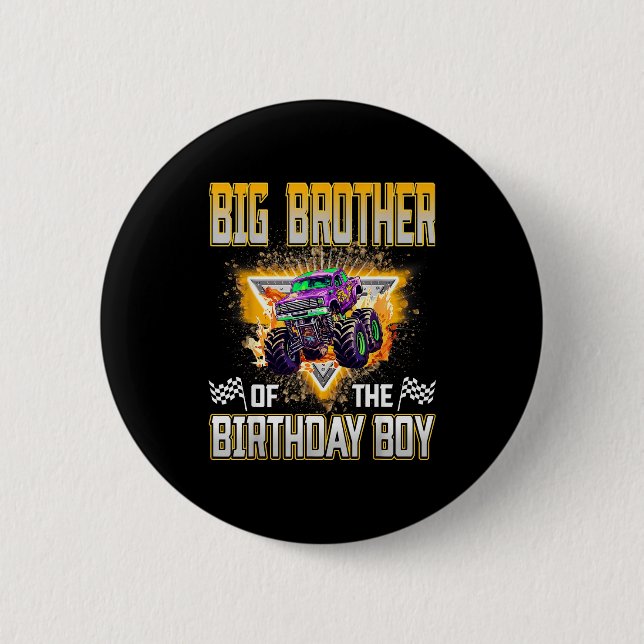 Big Brother Of The Birthday Boy Monster Truck Birt 6 Cm Round Badge (Front)