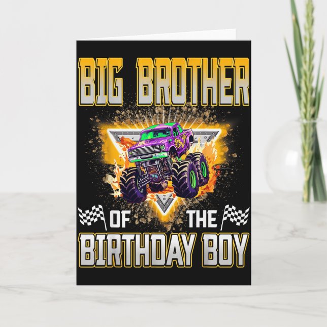 Big Brother Of The Birthday Boy Monster Truck Birt Card (Front)