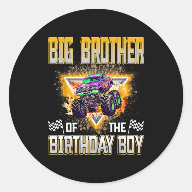 Big Brother Of The Birthday Boy Monster Truck Birt Classic Round Sticker (Front)