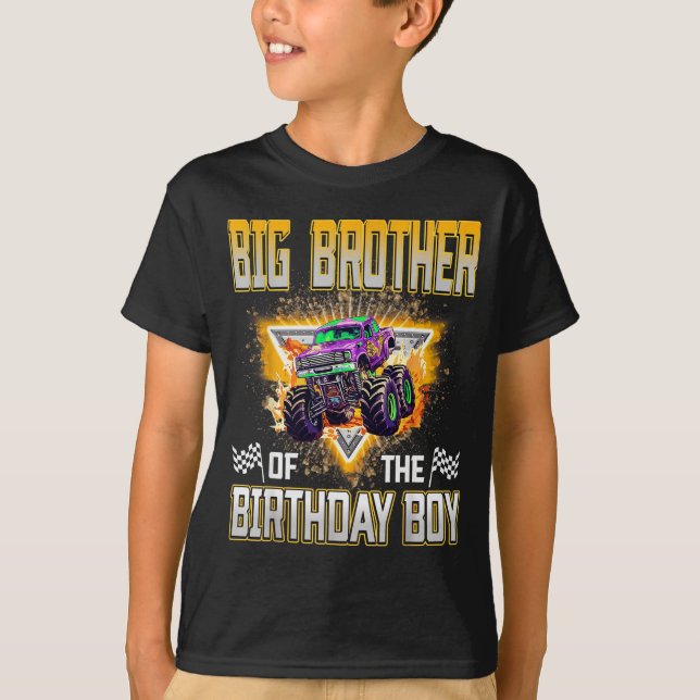 Big Brother Of The Birthday Boy Monster Truck Birt T-Shirt (Front)