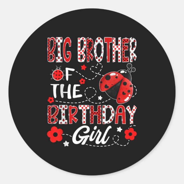 Big Brother Of The Birthday Girl Ladybug Big Broth Classic Round Sticker (Front)