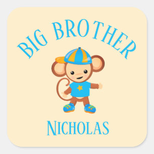 Big Brother Personalised with Name Monkey Square Sticker