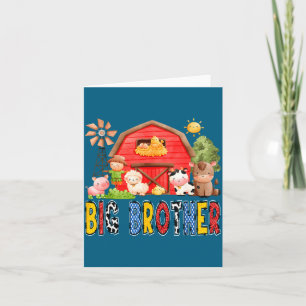 Big Brother Red Farm Cow Birthday Boy Matching Fam Card