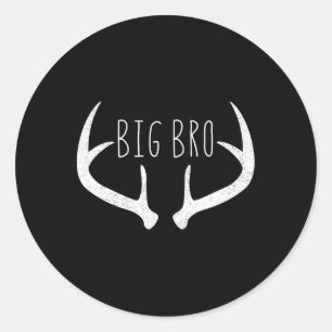 Big Brother Shirt - Boys Deer Antlers Hunting Classic Round Sticker