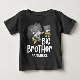 Big Brother Superhero Cat Illustration Custom Name Baby T-Shirt
