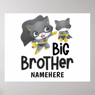 Big Brother Superhero Cat Illustration Custom Name Poster