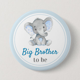 Big Brother to be Baby Boy Shower Elephant Blue 7.5 Cm Round Badge