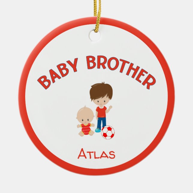 Big Brother with Baby Brother Baby's Name Year  Ceramic Tree Decoration (Front)