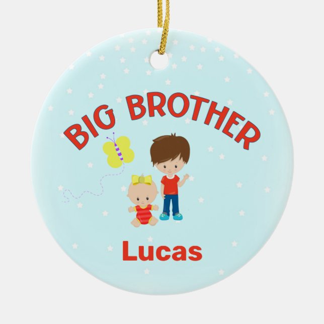 Big Brother with Baby Sister Personalised Ceramic Tree Decoration (Front)