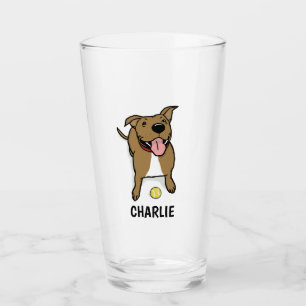 Big Brown and White Cute Cartoon Dog Personalised Glass
