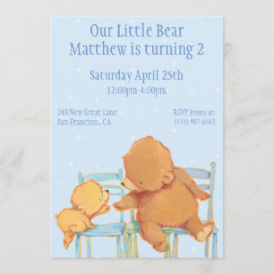 Big Brown Bear and Yellow Bear Birthday Invitation