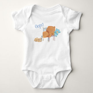 Big Brown Bear, Calico, & Floppy Share Two Chairs Baby Bodysuit