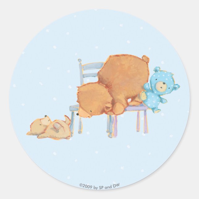 Big Brown Bear, Calico, & Floppy Share Two Chairs Classic Round Sticker (Front)