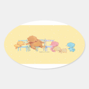 Big Brown Bear & Friends Share Four Chairs Oval Sticker