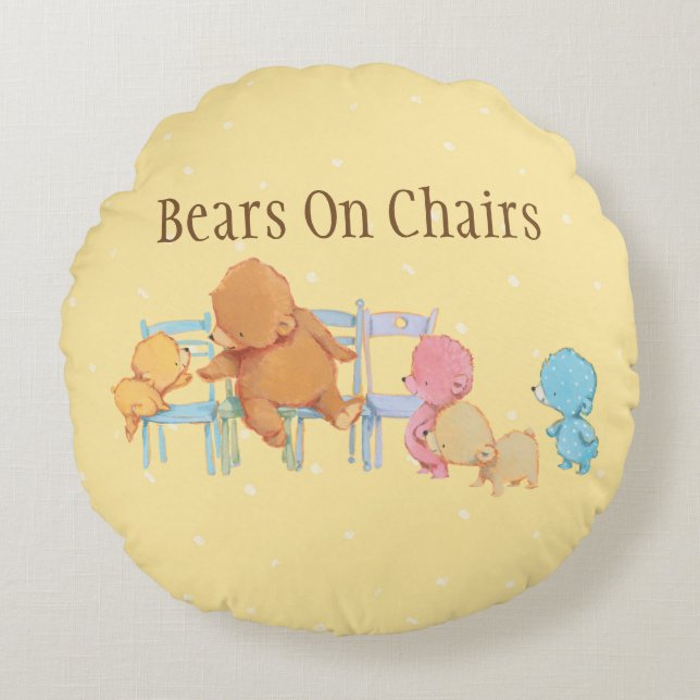 Big Brown Bear & Friends Share Four Chairs Round Cushion (Front)