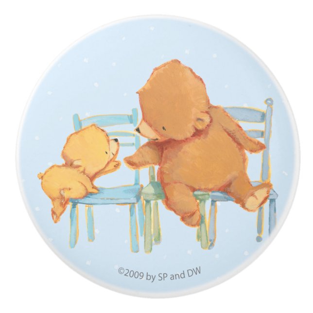 Big Brown Bear Helps Little Yellow Bear Ceramic Knob (Front)