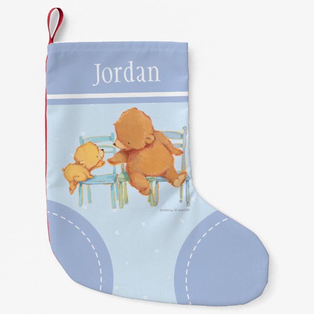 Big Brown Bear Helps Little Yellow Bear Small Christmas Stocking (Front)