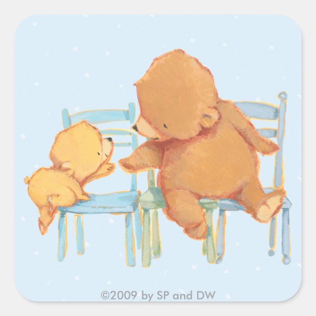 Big Brown Bear Helps Little Yellow Bear Square Sticker (Front)