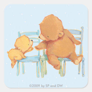 Big Brown Bear Helps Little Yellow Bear Square Sticker