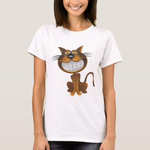 Big Brown Caricature Cartoon Cat Cute Dentures T-Shirt