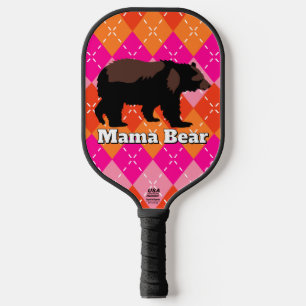 Big Brown Grizzly Bear Preppy Pink Orange Argyle Pickleball Paddle