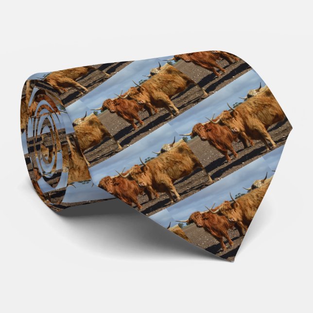Big Brown Highland Cows, Full Print Neck Tie (Rolled)