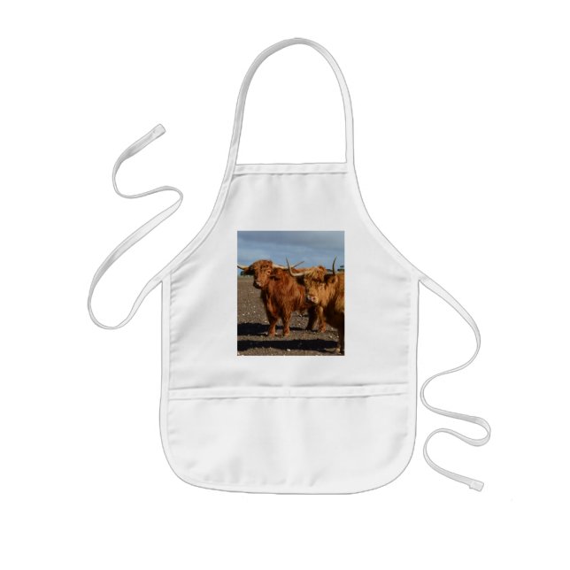 Big Brown Highland Cows, Kids Apron (Front)
