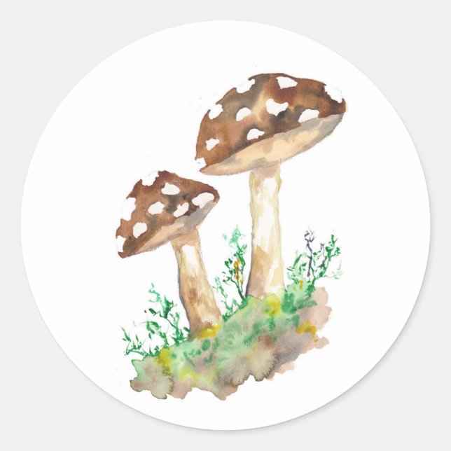 Big Brown Mushrooms Classic Round Sticker (Front)