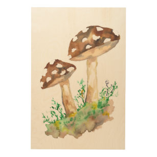 Big Brown Mushrooms Wood Wall Art