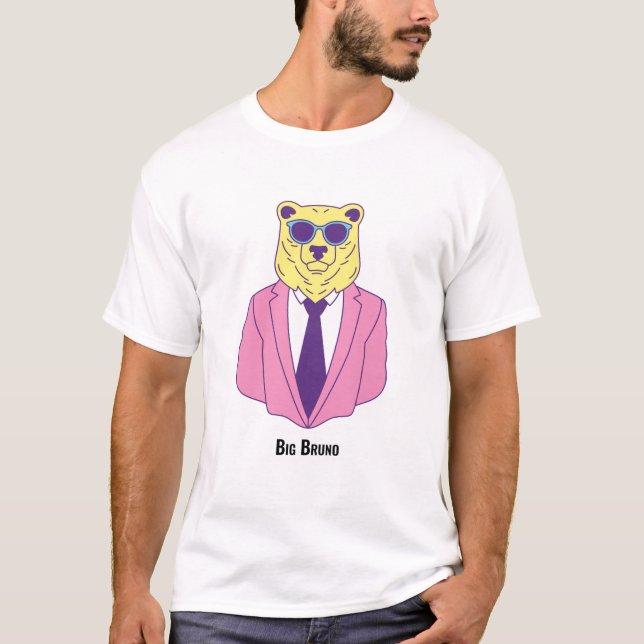 Big Bruno - Bear in Pink Suite T-Shirt (Front)