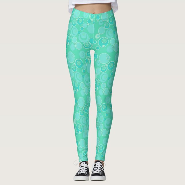 Big Bubblegum Bubbles Everywhere Teal Thank You Leggings (Front)
