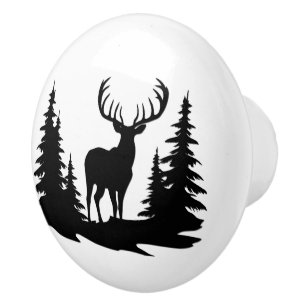 Big Buck Among Pine Tree Vector Ceramic Knob