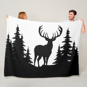 Big Buck Among Pine Tree Vector  Fleece Blanket