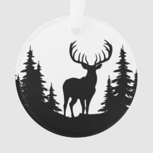 Big Buck Among Pine Tree Vector  Ornament