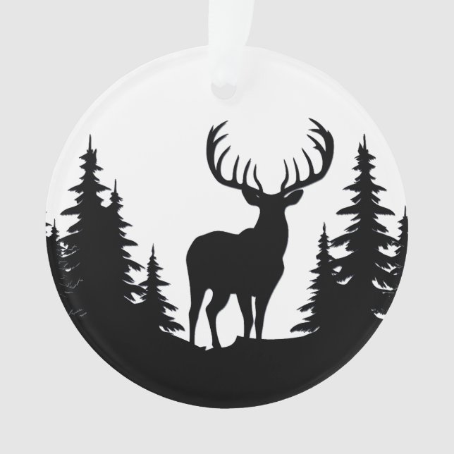 Big Buck Among Pine Tree Vector  Ornament (Front)