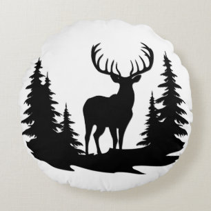 Big Buck Among Pine Tree Vector Round Cushion