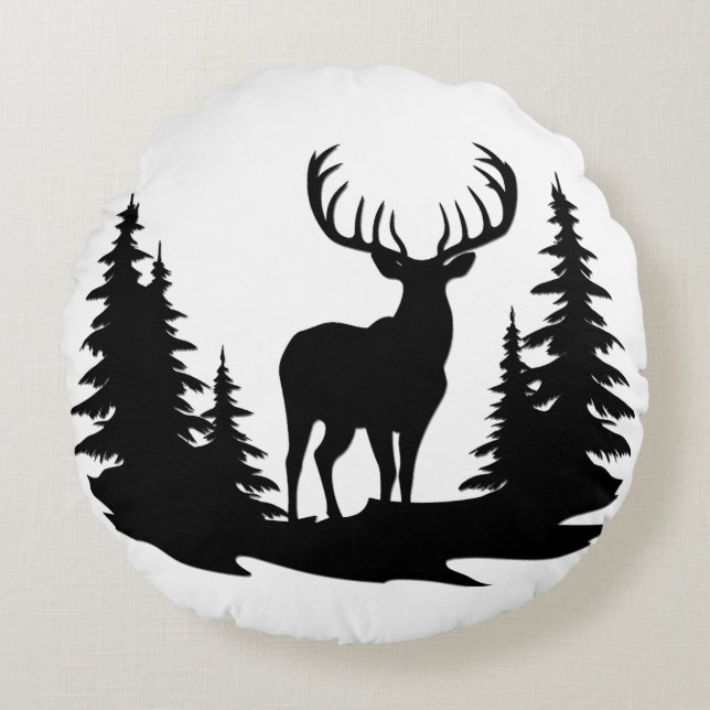 Big Buck Among Pine Tree Vector  Round Cushion (Front)