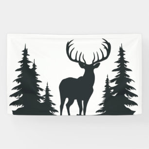 Big Buck Among Pine Trees Vector  Banner