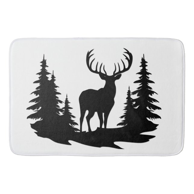 Big Buck Among Pine Trees Vector  Bath Mat (Front)
