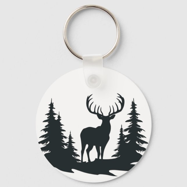 Big Buck Among Pine Trees Vector  Key Ring (Front)