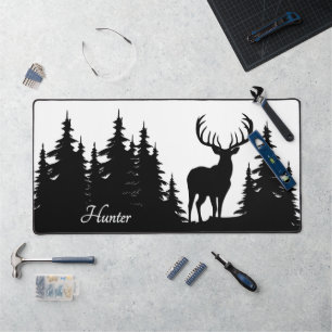 Big Buck Among Pine Trees Vector Personal Name Desk Mat