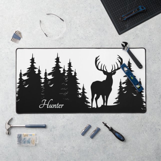 Big Buck Among Pine Trees Vector Personal Name Desk Mat (Workstation)